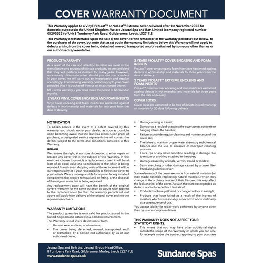 Sundance Cover Warranty