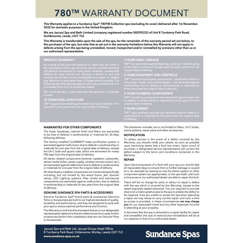 Sundance 780 Series Warranty