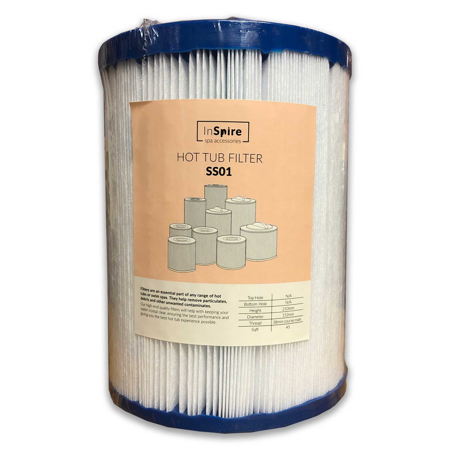 Platinum Spas SS01 Filter for Hot Tubs - High-Quality Replacement Filter Compatible with Hydro, Santorini, Kenya, Infinity, Vacation Lounge, and Vacation Social Models - 210mm Height, 38mm Coarse Thread Diameter