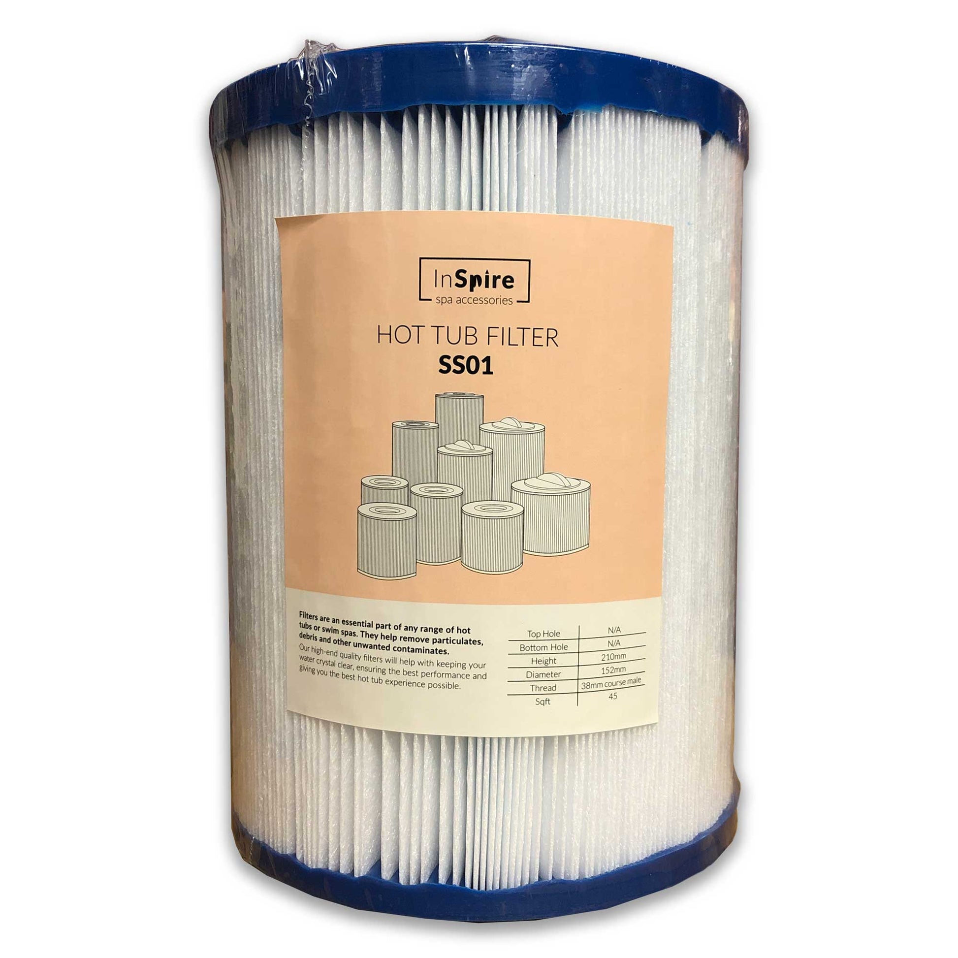 Platinum Spas SS01 Filter for Hot Tubs - High-Quality Replacement Filter Compatible with Hydro, Santorini, Kenya, Infinity, Vacation Lounge, and Vacation Social Models - 210mm Height, 38mm Coarse Thread Diameter