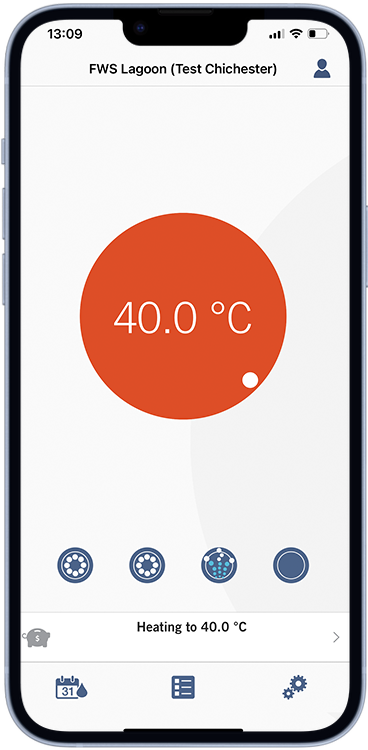 Diagram showing hot tub heating to 40 degrees
