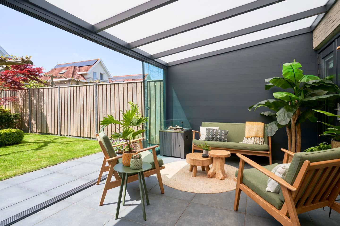 Outdoor living area showcasing a veranda
